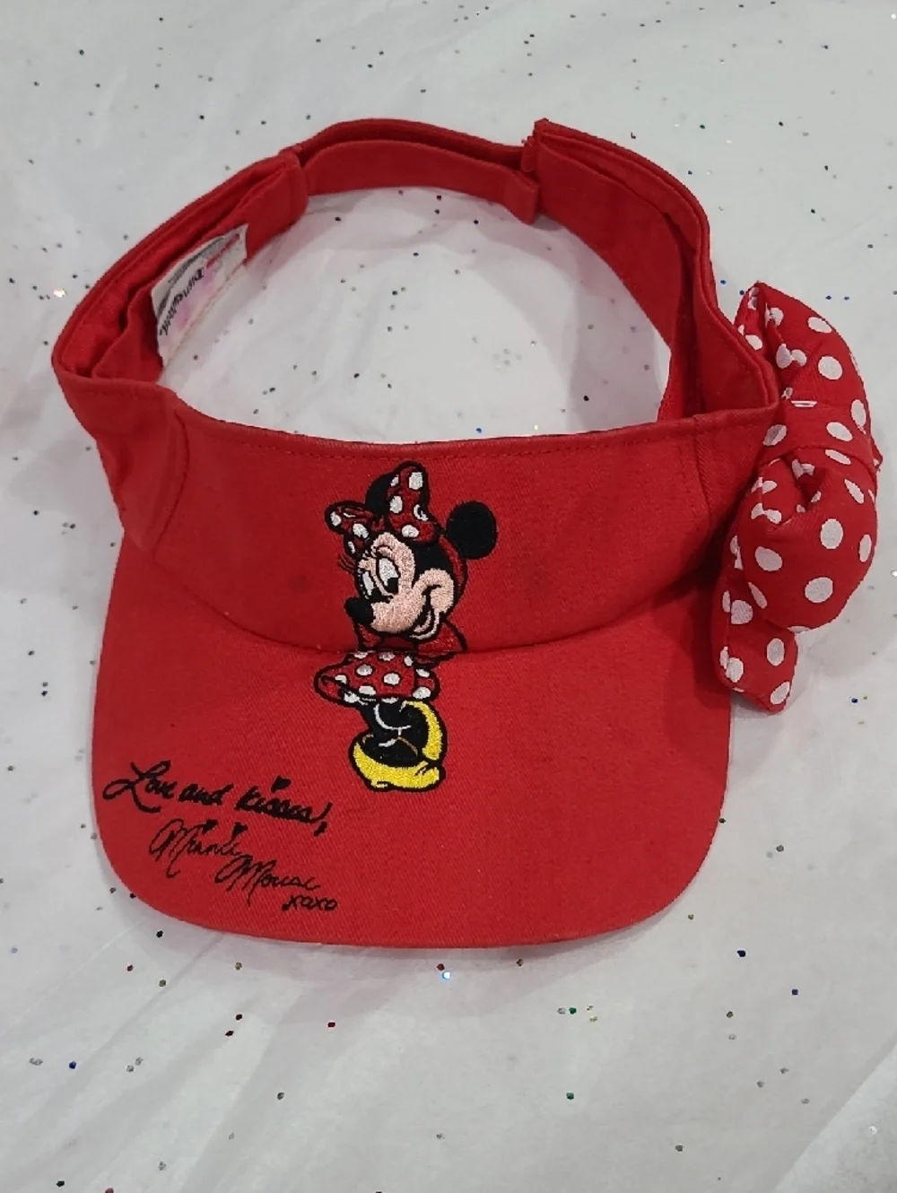 Disney Red Minnie Mouse Kids And Womens Visor with Polka Dot Bow